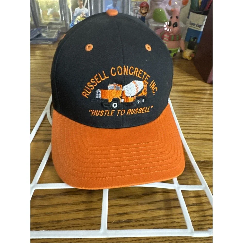 Vintage Russell Concrete Inc. SnapBack Trucker Hat Embroidered Orange & Black